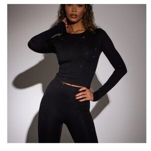 Black rhinestone long sleeve top